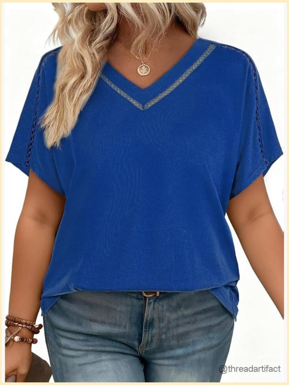 Plus Size V Neck Short Sleeve Loose Blouse - 1X-5X